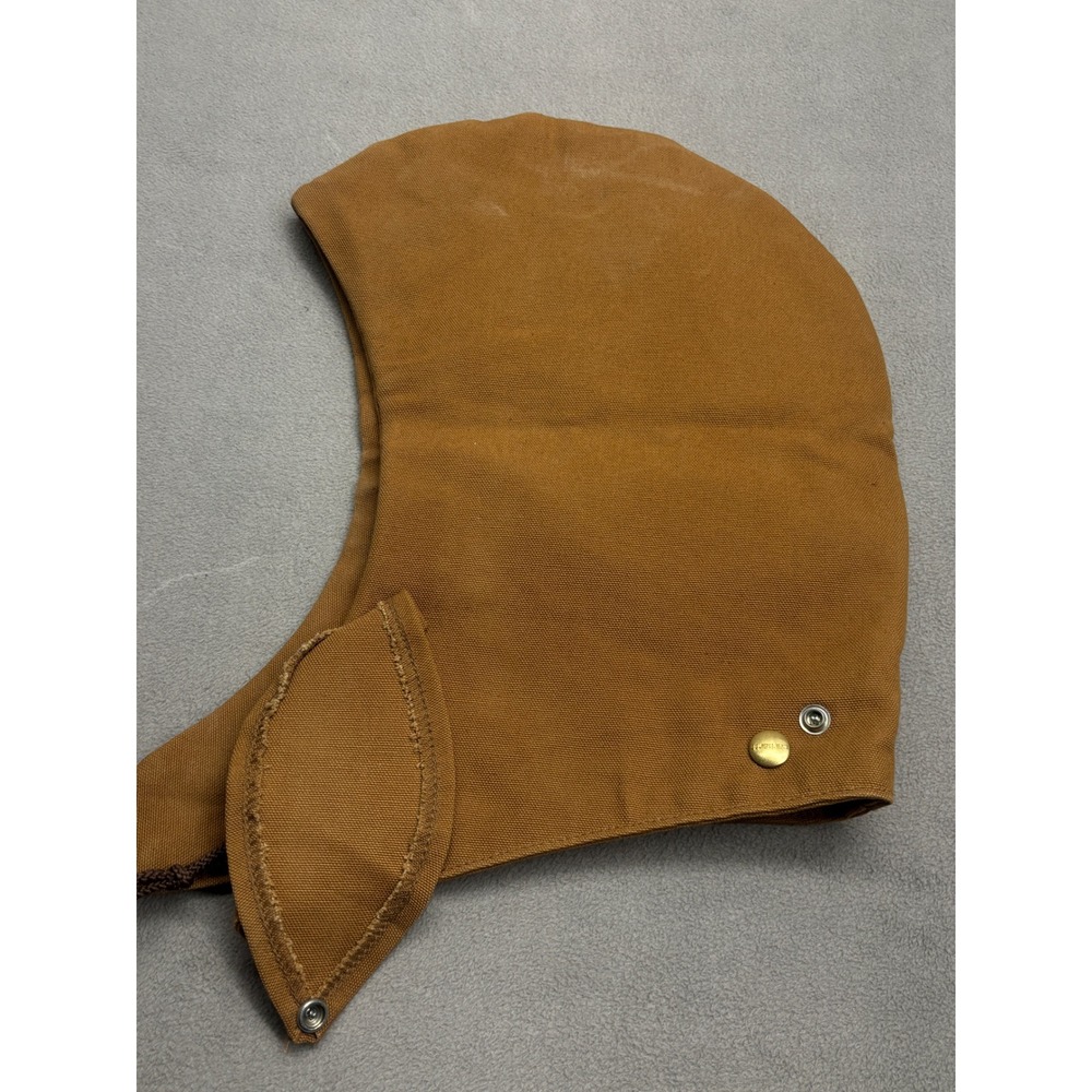 VTG Carhartt Brown Duck Canvas Snap On Hood Quilted Red Lining Made in USA Brown
